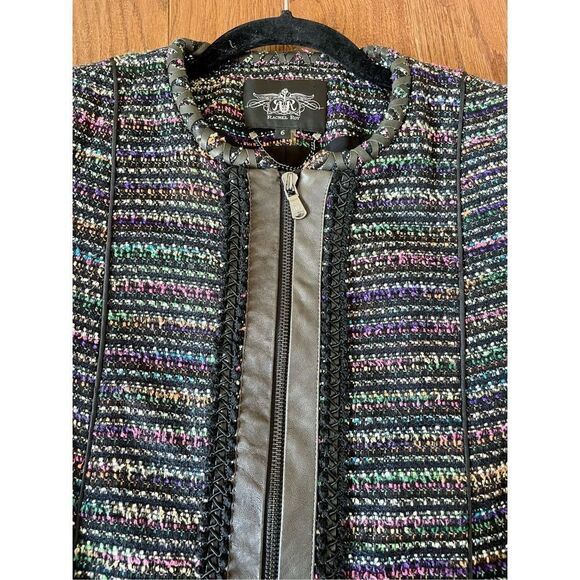 Rachel Roy genuine leather and boucle zip front blazer 6 - Picture 10 of 10